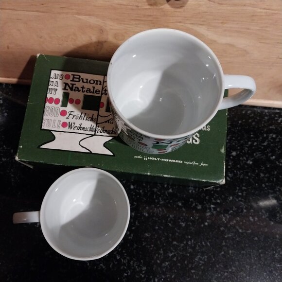 Vtg 60s Holt Howard Round The World Christmas Ceramic Mugs Boxed Pair - Picture 3 of 5